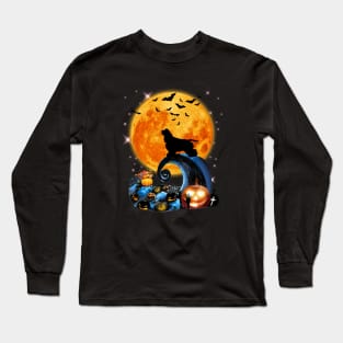 Cocker Spaniel Dog Moon Cliff Pumpkin Halloween Long Sleeve T-Shirt